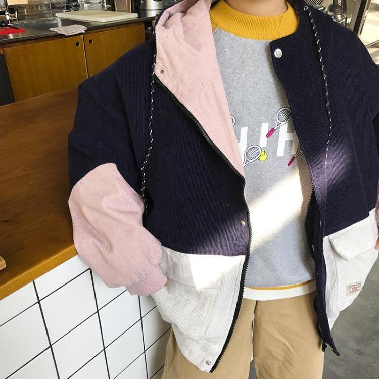 Women Hooded Corduroy Jacket Streetwear Patchwork Coat Autumn Windbreaker Outerwear Brand