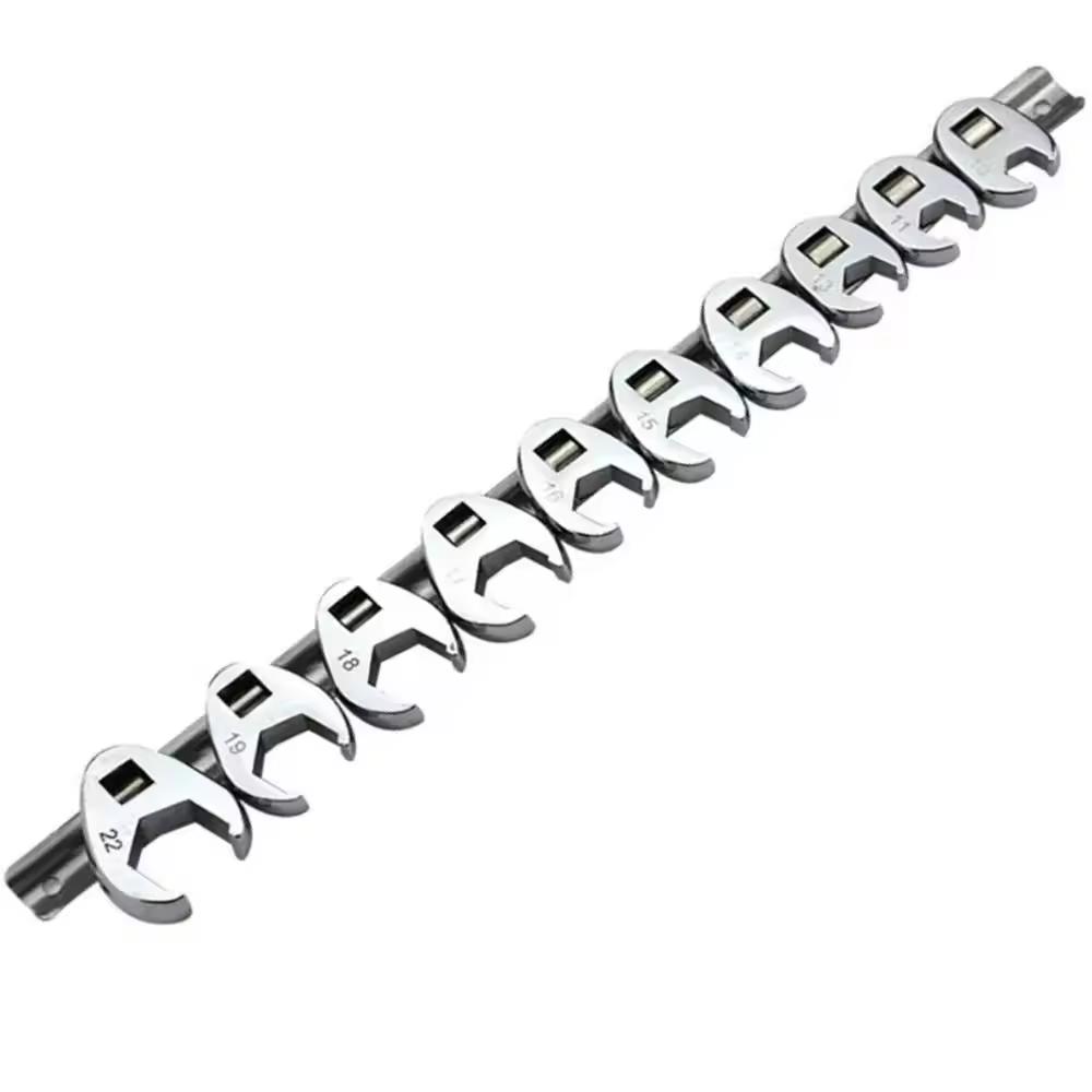 10Pcs 3/8Inch Drive Crowfoot Wrench 10mm To 22mm Metric Foot Open End Spanner For Torque Wrench Keys Set