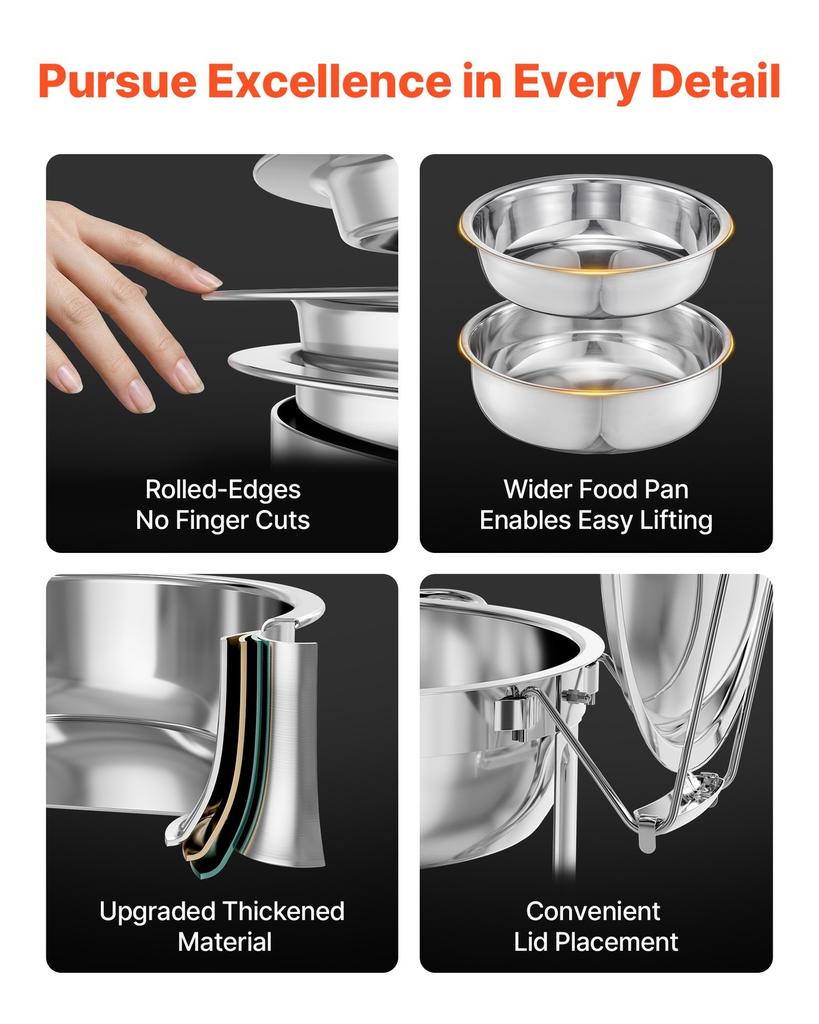 5 Qt 4 Pack Round Chafing Dish Buffet Set Full-Size Pan Stainless Steel