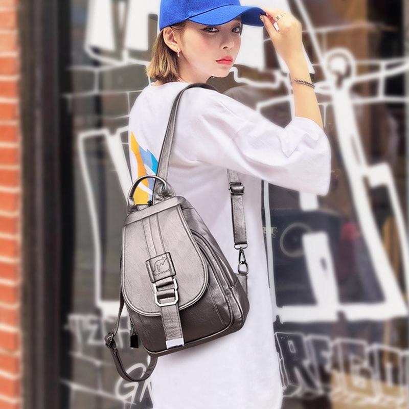 Women Leather Backpacks Vintage Female Shoulder Bag Sac Travel Ladies Bagpack School Bags