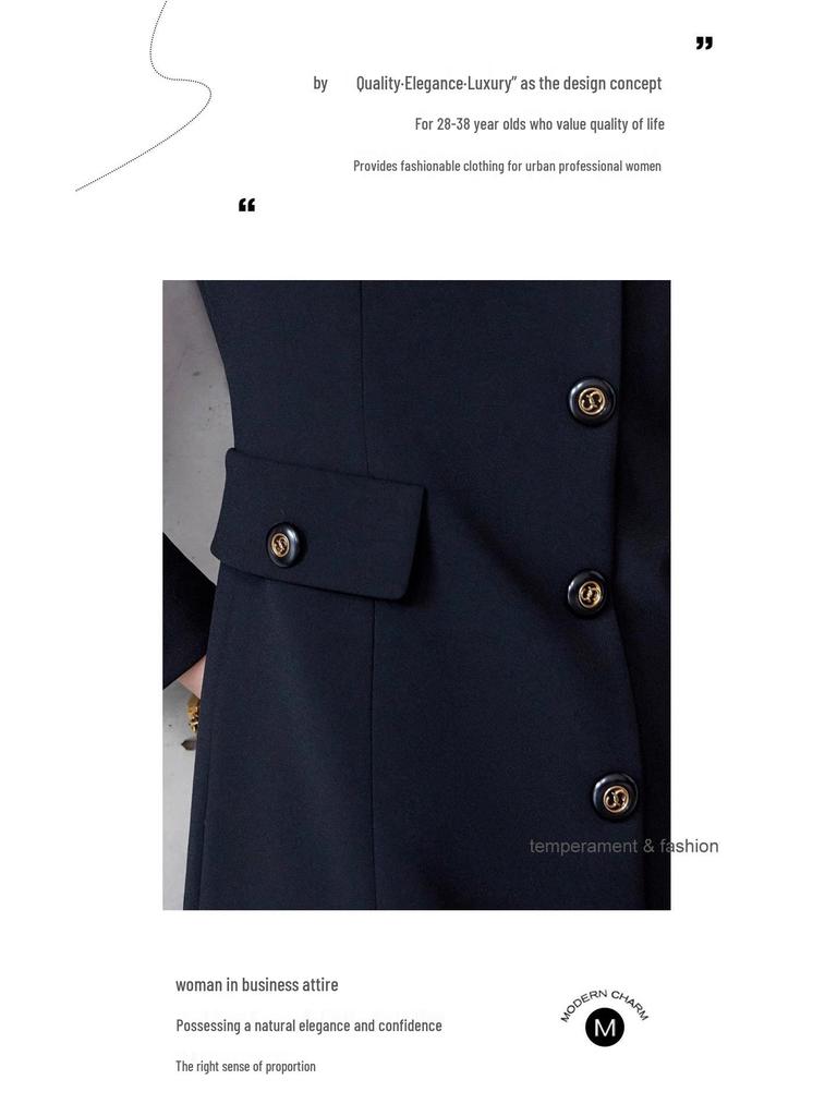 Wiosenno-jesienna wyszczuplająca sukienka damska o średniej długości z okrągłym dekoltem i zapinana na jeden rząd guzików