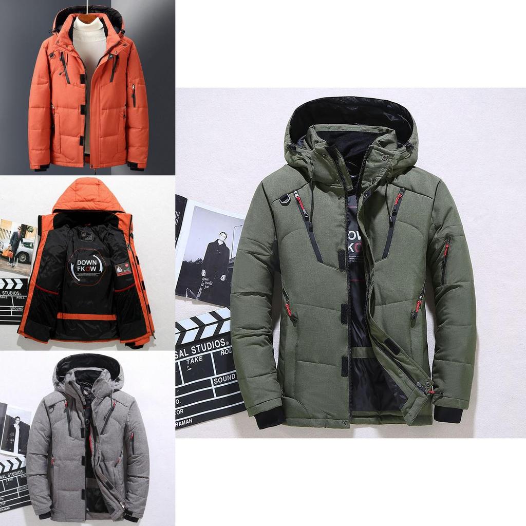 Men's Winter Warm Duck Down Jacket With Thick Hood And Adjustable Cuffs