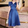 Women Casual Bows Splice V-Neck Summer Short Sleeve Dress