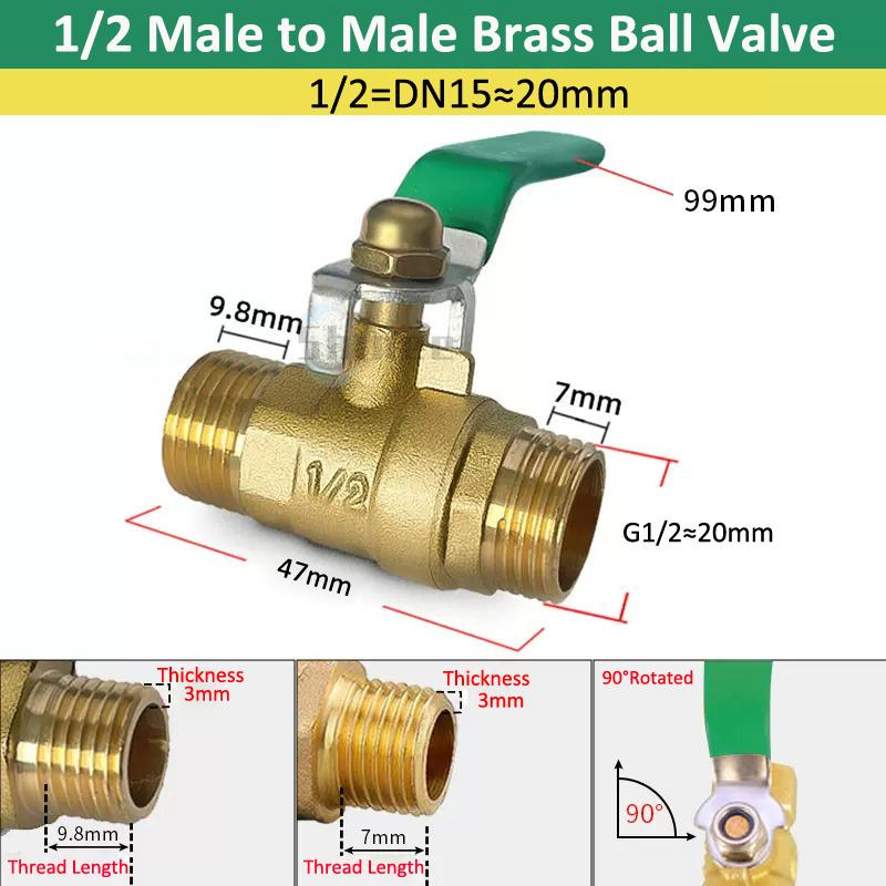 Brass Ball Valve 3/8'' 1/4'' 1/2" Male To Female Thread Connector Joint Copper Pipe Fitting Coupler Adapter 8/10/12mm Hose Barb
