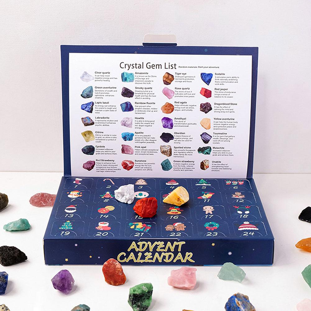 Crystals Xmas Countdown Calendar 24pcs Colorful Collectible Crystals Rock Present Box For Collectibles