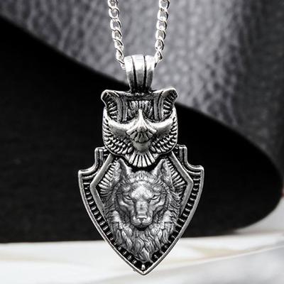 Men's Wolfhead Necklace Stainless Steel Triangle Pendant Punk Hip Hop Jewelry Gift for Him Anniversary Animal Necklace