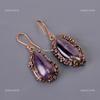 Amethyst Stone Hook Boho Drop Dangle Mothers day Electroformed Earrings Copper V-111