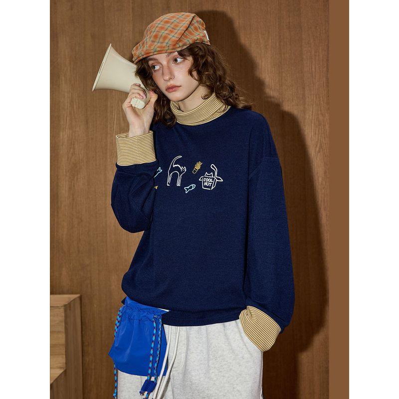 Coolhut Fashionable American Retro Loose and Versatile Long-Sleeved T-Shirt for Women