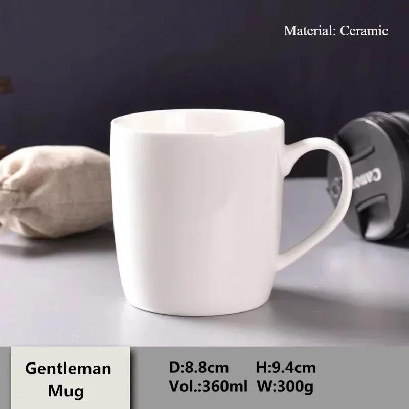 Pure White Brief Ceramic Mug, Bone China, Household Office Coffee Milk Cup with Gold Rim Mark, Drinkware Gift, Porcelain