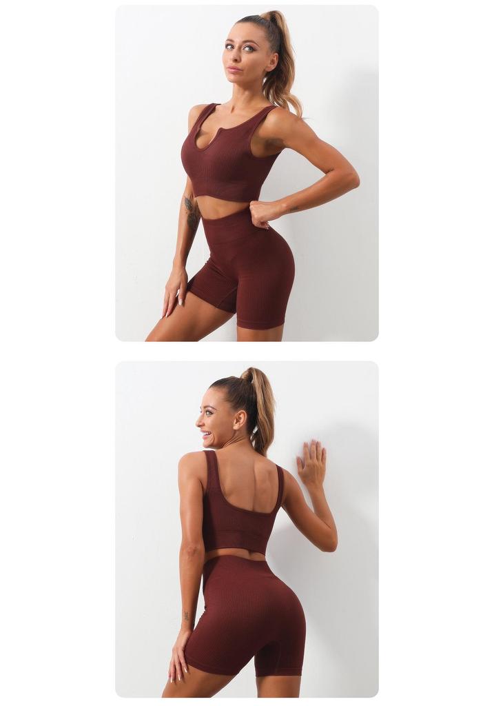 Europäisch-Amerikanisches Nahtloses Schnelltrocknendes Yoga-Westen- & High-Waist-Shorts-Set für Damen