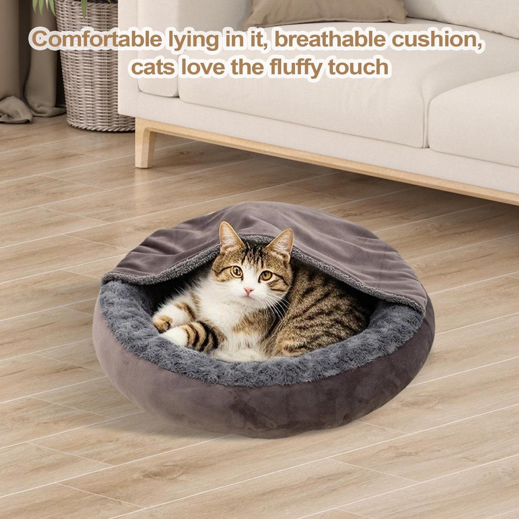 Small Dog Bed Cat Bed With Hooded Blanket Round Donut Warm Pet Supplies Coved For Calming Puppy Outdoor Winter Animal Travel