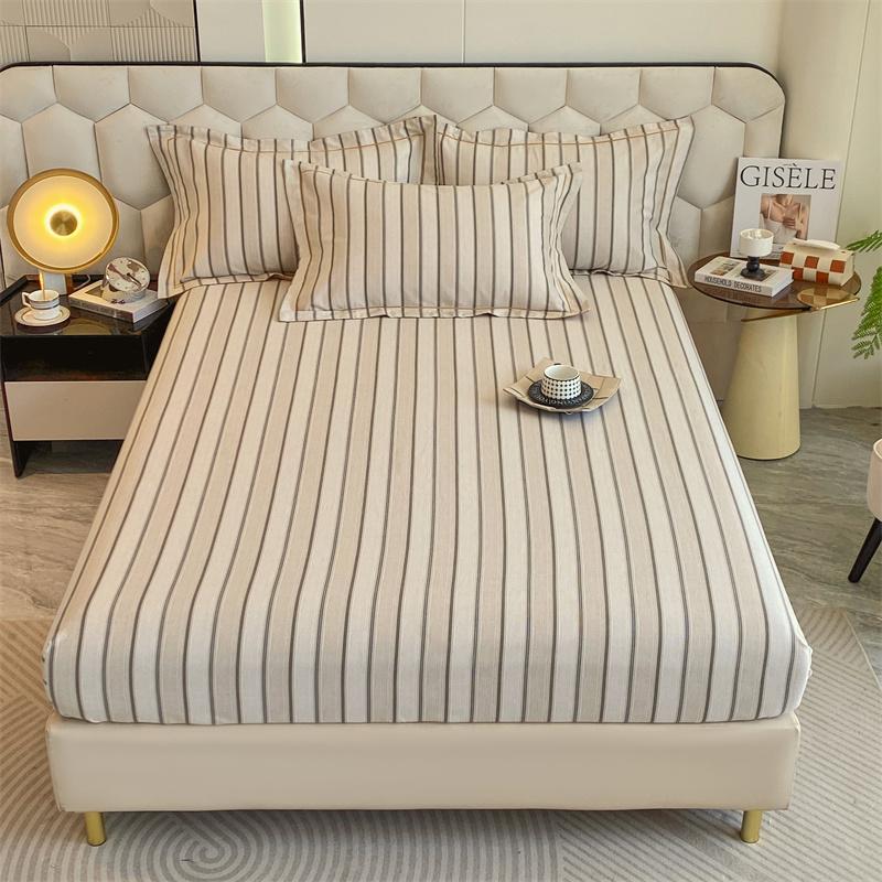 100% Cotton Bedsheet Skin-friendly Fitted Sheet Brushed Bed Cover Printed Bed Linen Elastic Sheets Drap De Lit (No Pillowcase)