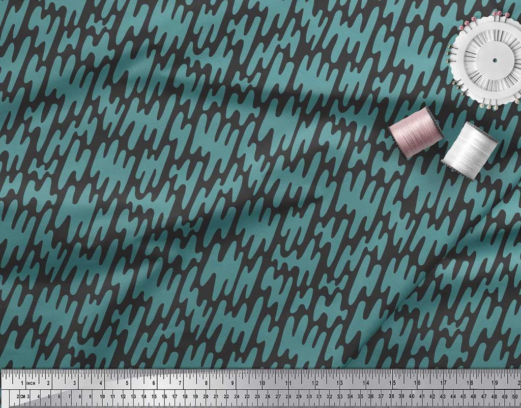 Soimoi Black Japan Crepe Satin Fabric Liquid Drip Abstract Printed Fabric 1 Metre 42 Inch