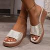 Square head printed thick-soled muffin, foreign trade one-pedal Roman shoes for women's summer new large-size outer wear cool slippers