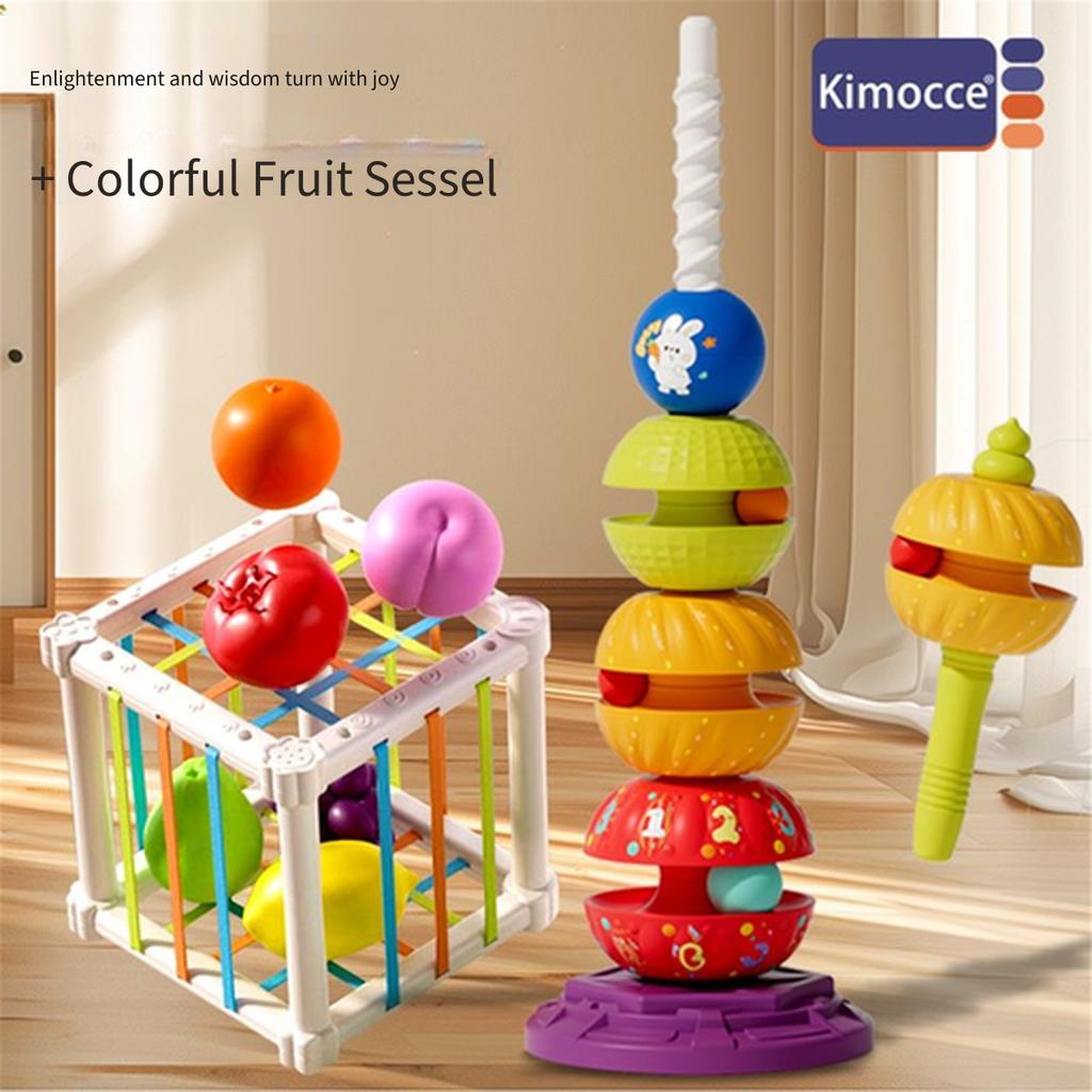 Biteable Spinning Stacking Tower Toy Baby Ring Toss Stack Game Hand Catch Ball Rattle Toy for 6‑12 Months 0‑1 Year Old Infant