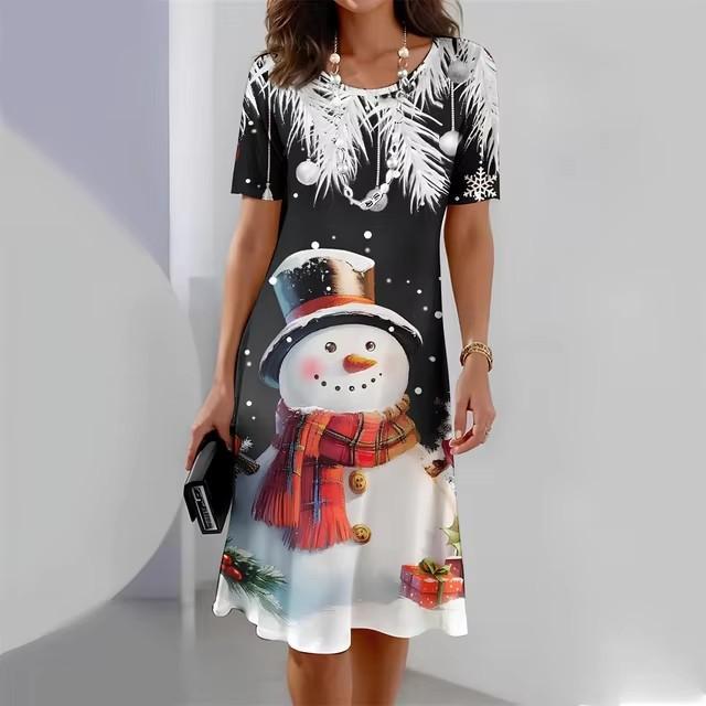 Creativity Women Loose Large Round Neck Casual Comfortable Versatile Christmas 3D Printed Summer Fashionable Dresses