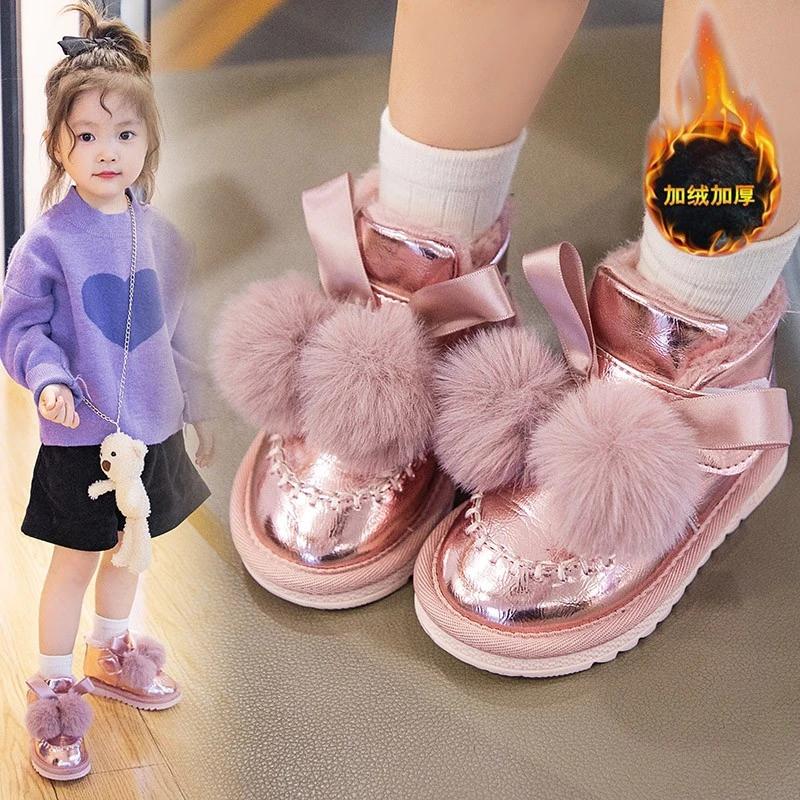 Girls Snow Boots Fashion Children's Winter Boots Anti-Slippery Thick Cotton Kids Thick Warm Plush Fur Boots 2024 Winter New