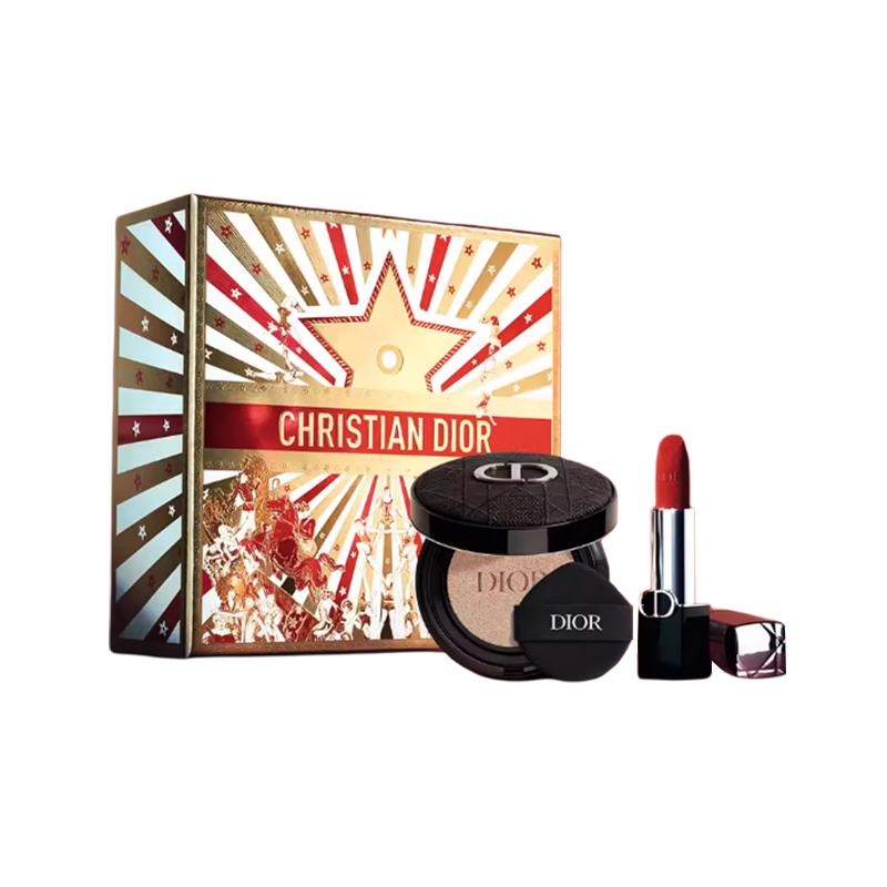 

DIOR Lipstick Three-piece set: blue gold lipstick #999 velvet + embroidered outer box + soft and shiny #1N air cushion core синій