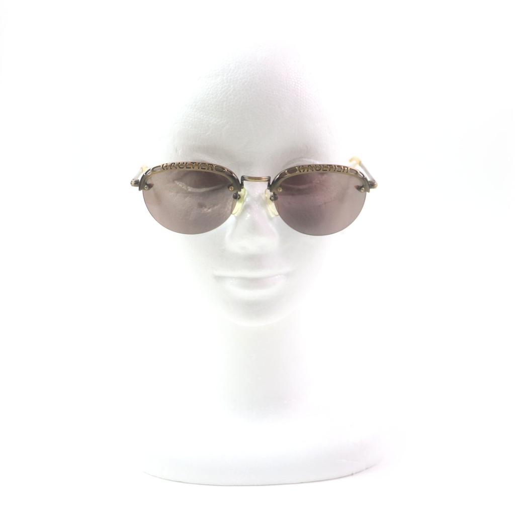 Very Good JEAN-PAUL GAULTIER sunglasses Old logo engraved half rim gold mens 56-3175 Used