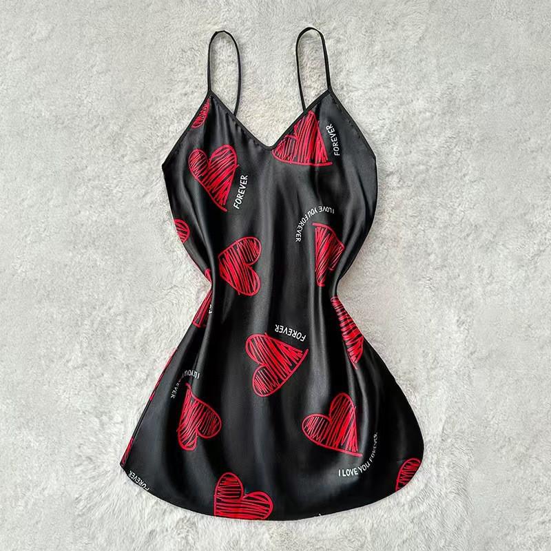 European-American Style Heart-Shaped Silk Backless Summer Nightdress for Women