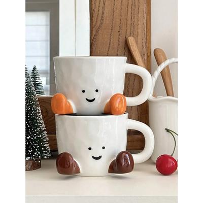 Happy Face Coffee Mug With Handle Ceramic Coffee Cup Charming Face With Cute Feet Water Cups Birthday Gifts Office & Home Decor