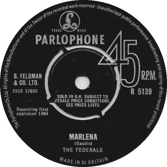 7inch Record FEDERALS - Marlena / Please Believe Me R5139 Parlophone 1964 UK Rock Used