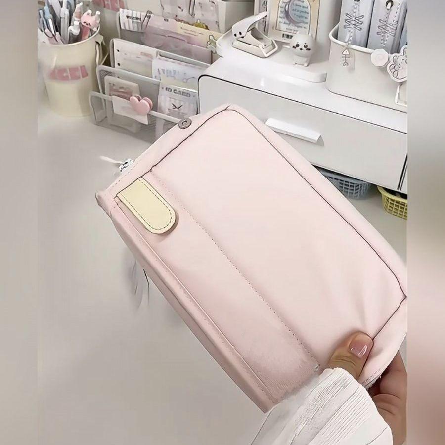 

Нишевый стиль инс простой розовый складной пенал большой вместимости многослойный студенческий мешок для хранения канцелярских принадлежностей пенал No other accessories