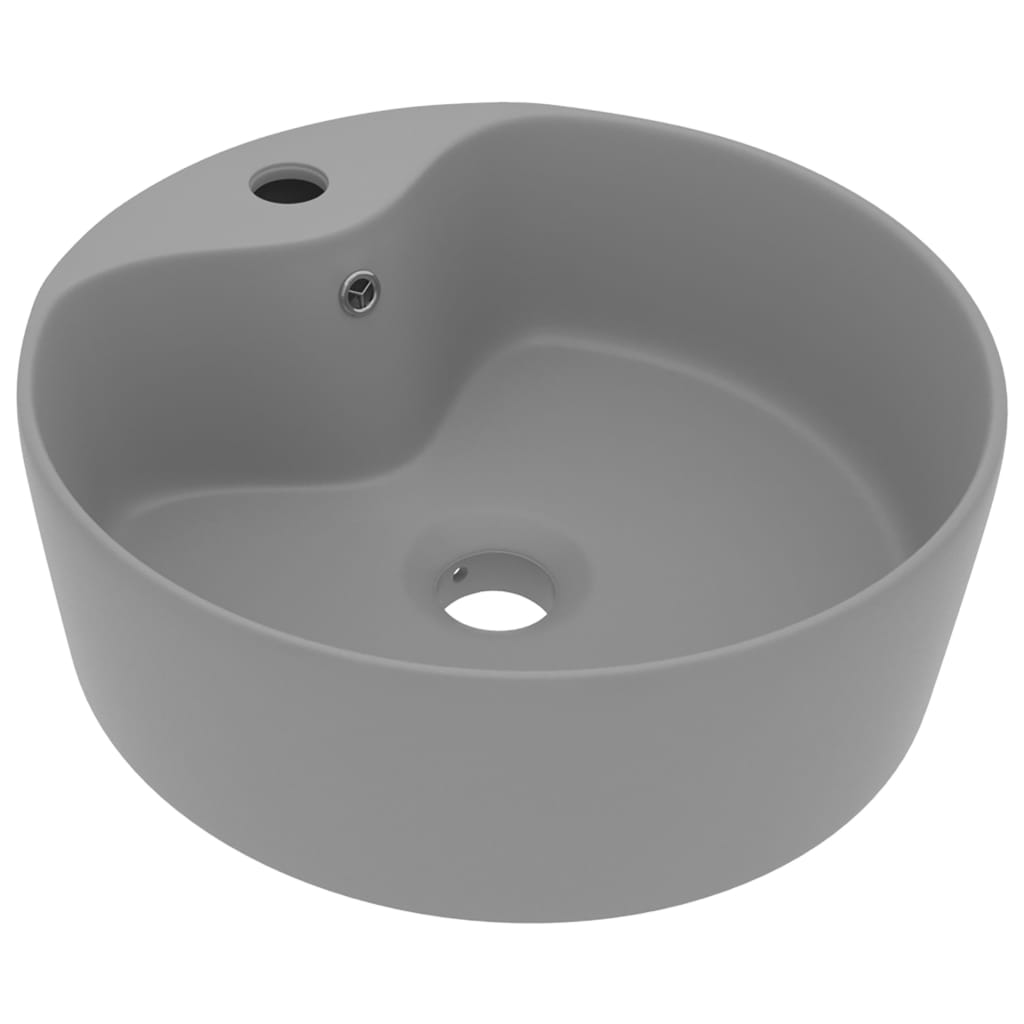 Luxury Wash Basin with Overflow Matte Light Grey 36 X 13 Cm Ceramic