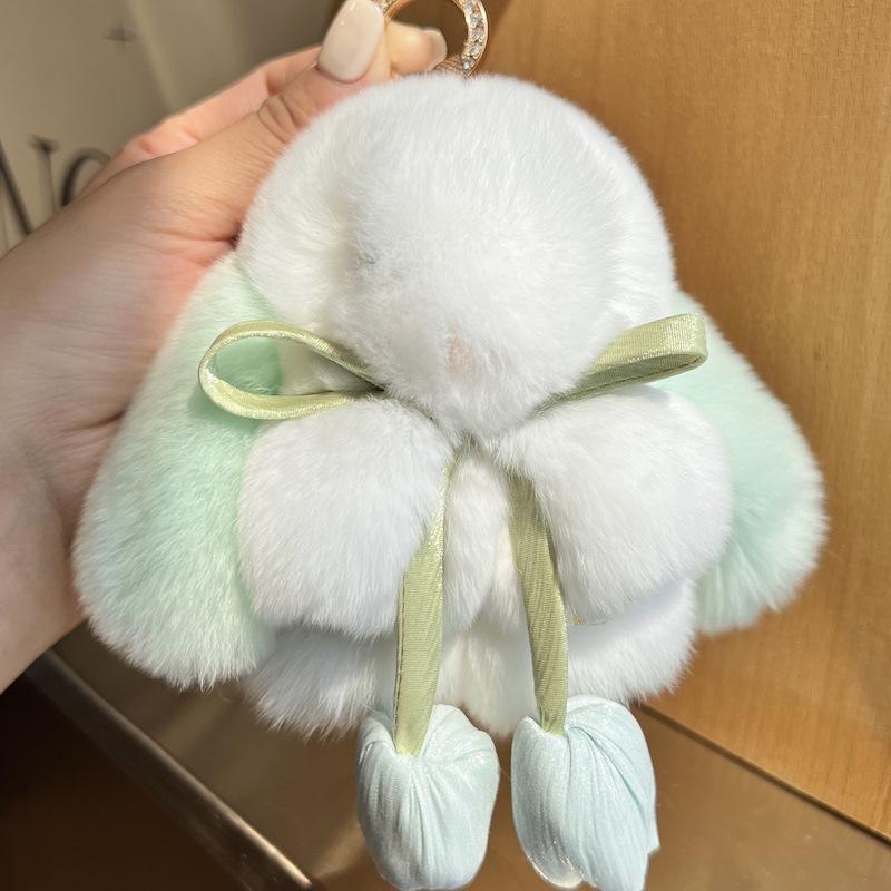 Cute Rex Rabbit Hair Bunny Keychain Pendant Mini Plush Doll Dead Rabbit School Bag Pendant Gift