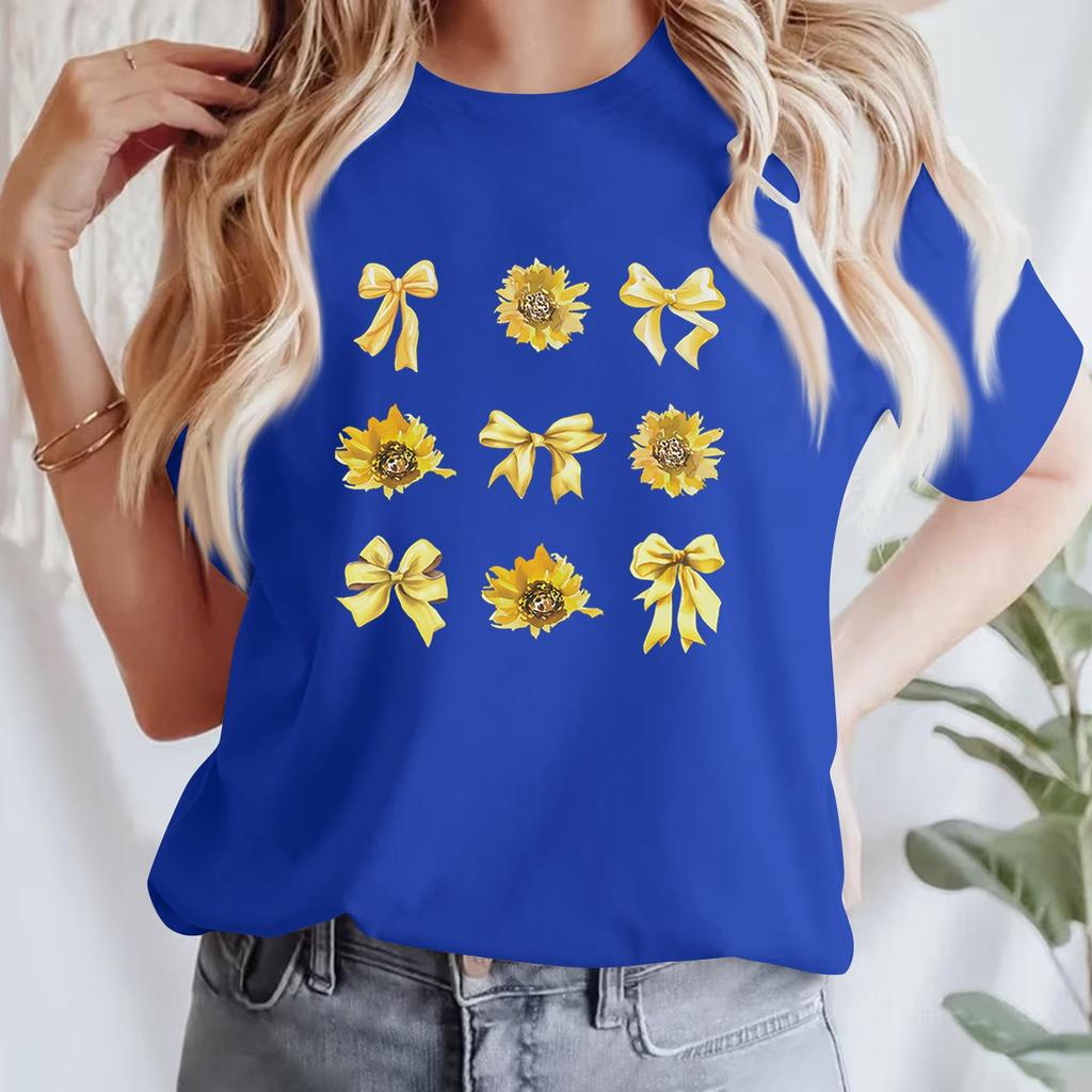 Lässiges bedrucktes T-Shirt für Damen, Rundhalsausschnitt, Pullover, kurzärmelig