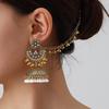 Bohemian Exotic Rhinestone Tassel Necklace & Earrings Set In Antiqued Alloy
