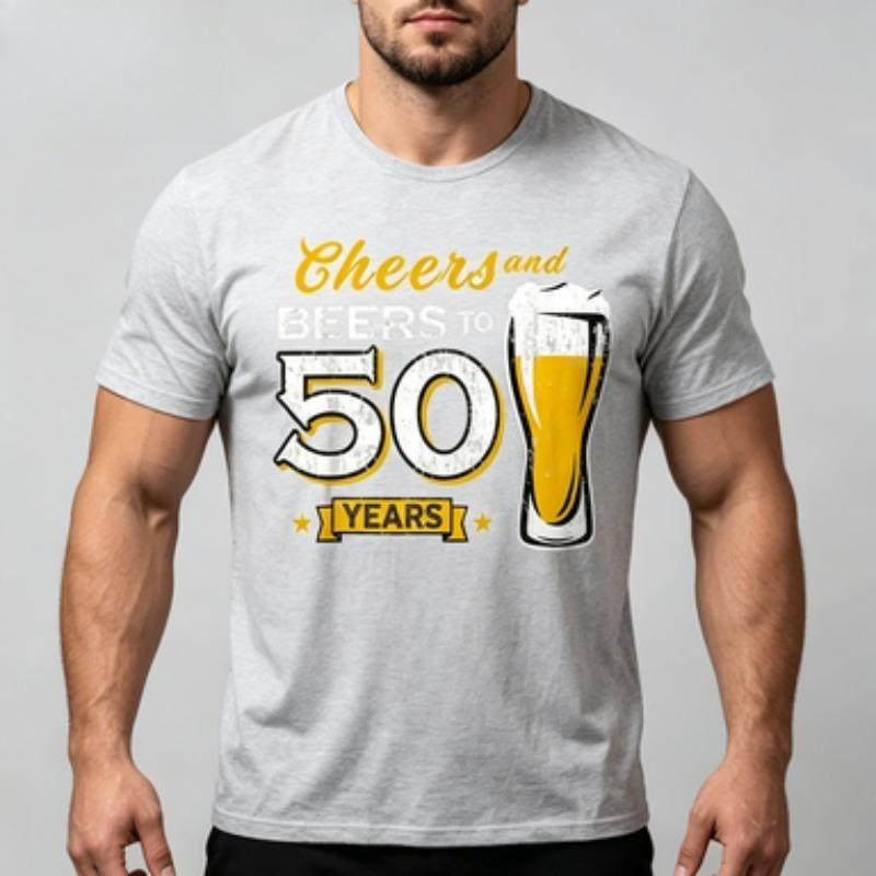 Soft Cotton Unisex Tshirt Beers 50th Birthday Beer Mug Banner Pattern Oneck Birthday Celebration Casual Comfort Wear Tops