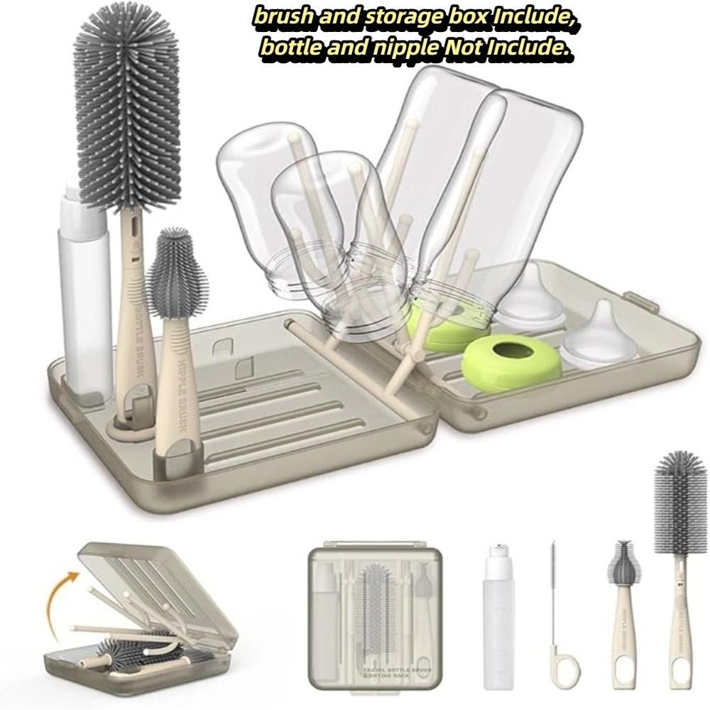 6 In 1 Set Bottle Cleaner Kit Compact Design Baby Bottle Brush Set Bottle Drying Rack  Baby Travel