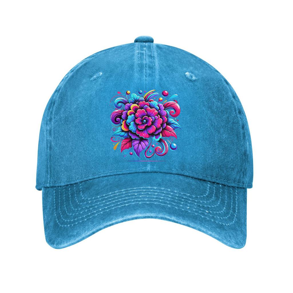 Vibrant Neon Flower Print Baseball Cap Adjustable Cotton Dad Hat Casual Unisex Summer Cap