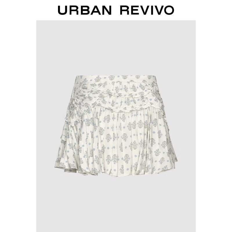 UR2026 Women's Floral Ruffle Pleated Mini Skirt