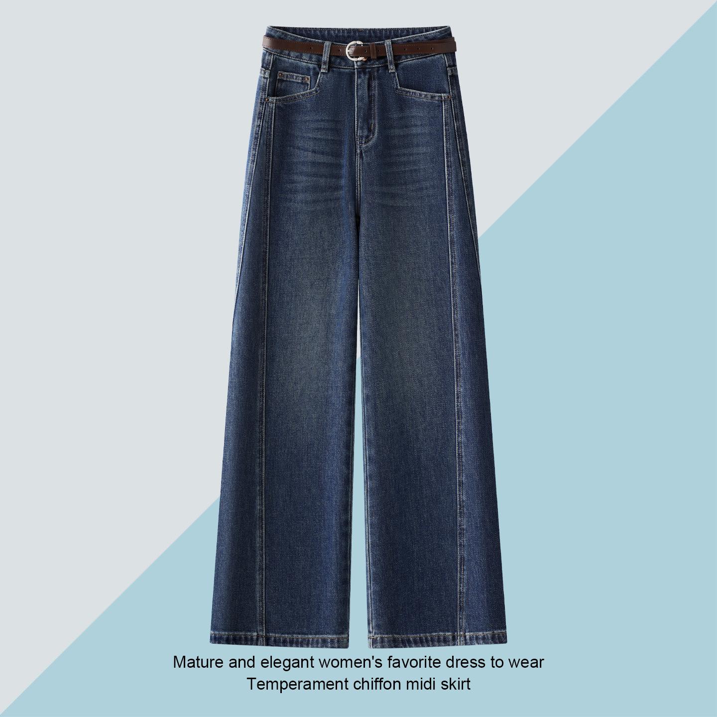 

Spring/Autumn 2026 Women s Blue High-Waisted Wide-Leg Floor-Length Jeans - Slimming Fashionable Straight-Leg Pants 2XL /30 [125-135 lbs]