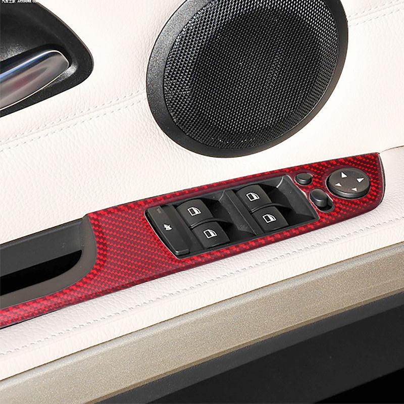 Red Carbon Fiber Sticker Car Inside Handle Window Control Panel Cover Trim Strips For BMW 3 E90 E92 E93 Car Inner