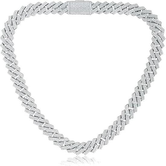 Kette Kubanisch für Männer Frauen Mädchen Herren Miami Halskette Iced Zirkonia Diamant Sterling Silber Ketten Lang Strass Hip Hop Stilvoll Rapper