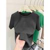 Women's Pink Thickened Brushed Cotton Short Sleeve T-shirt - Korean Style, Straight Shoulder, Round Neck for Spring, Summer, Autumn (2026 New)