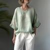 Women Tops Round Neck Half Sleeve Loose Fit Pullover Tops Pure Color Soft Fabric Casual Blouse Daily Wear