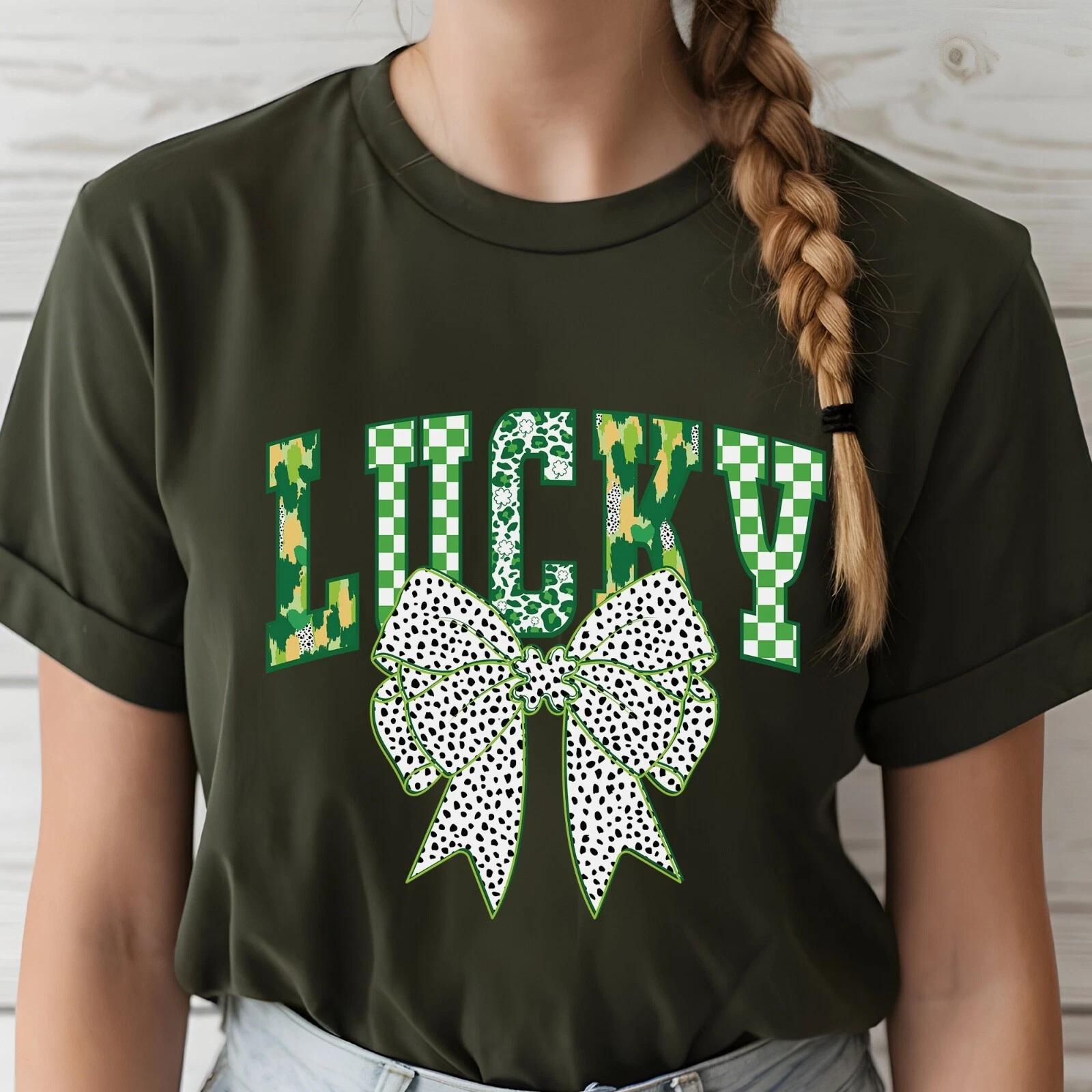 Lucky T-Shirt, Green Coquette Bow Shirt, St Patrick s Day Gift, Feeling Lucky L
