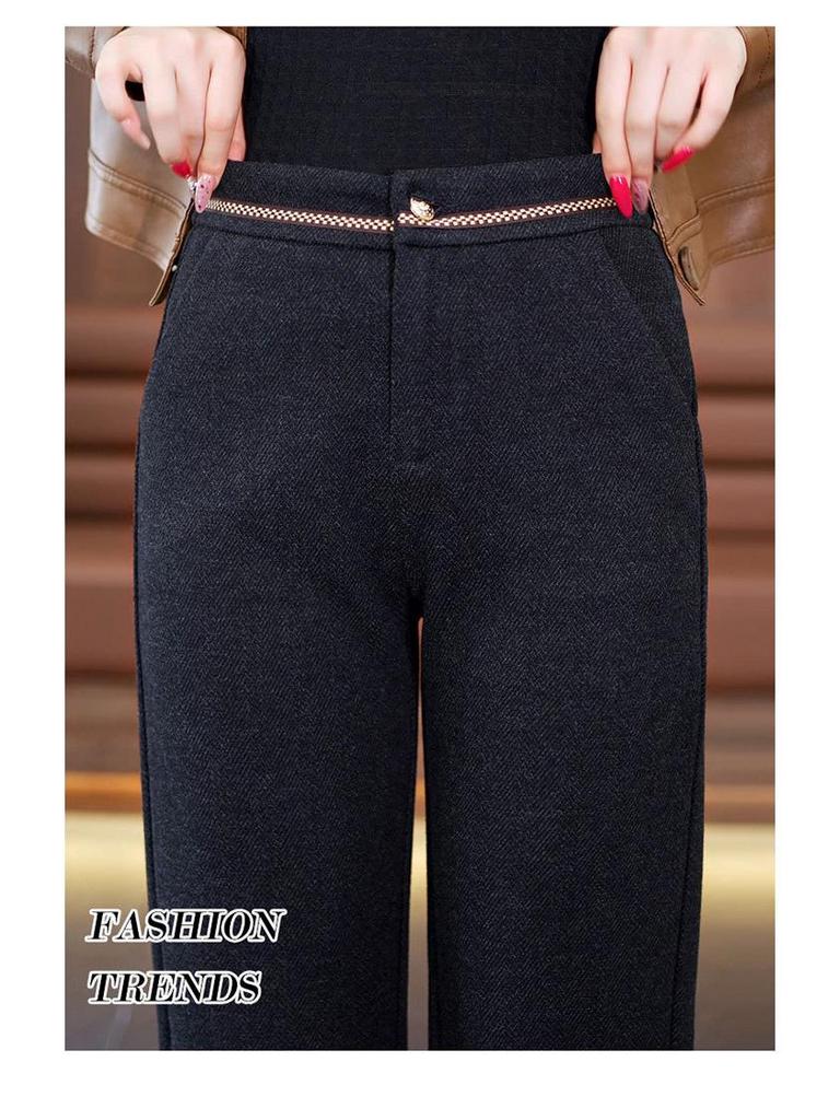 Pantalon Large Taille Haute en Laine Cachemire pour Femme - Automne/Hiver, Épais, Élégant, Polyvalent, Design Droit Décontracté.