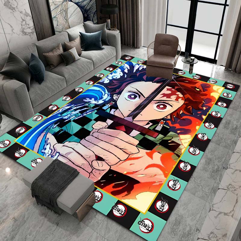Cute cartoon Kimetsu no Yaiba rug, suitable for playrooms, bedrooms, living rooms, sofas, and other home décor; non-slip rug for