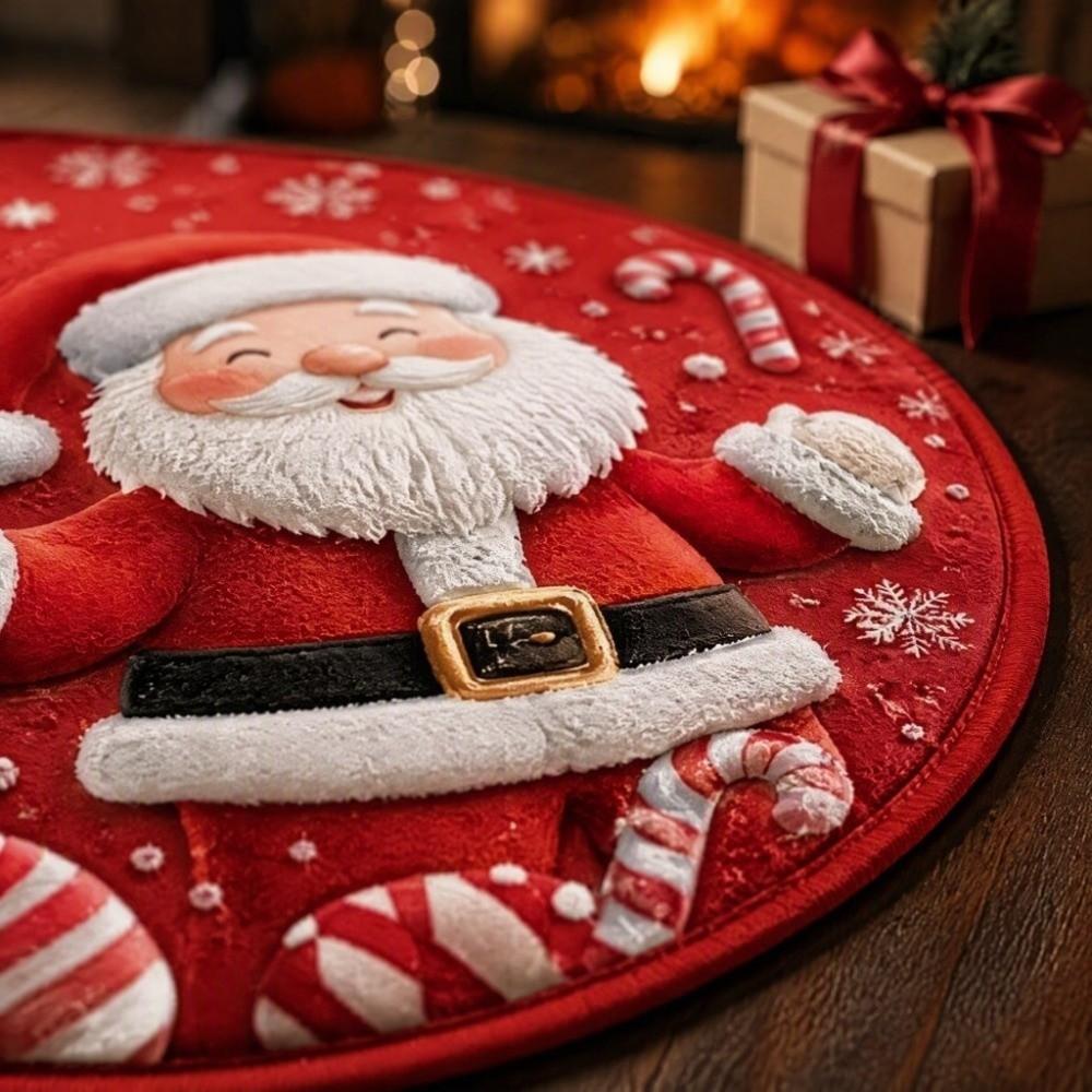Non-Slip 3D Illusion Rug Santa Claus Xmas Home Decor Cartoon Cute Round Vortex Carpet  Outdoor