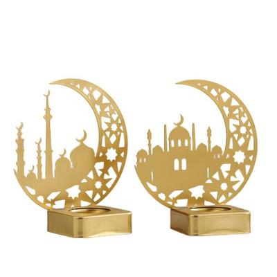 Moon Temple Ramadan Candlestick Eid Al-Fitr Luxury Style Metal Incense Burner Gold Iron Eid Mubarak Candle Holder