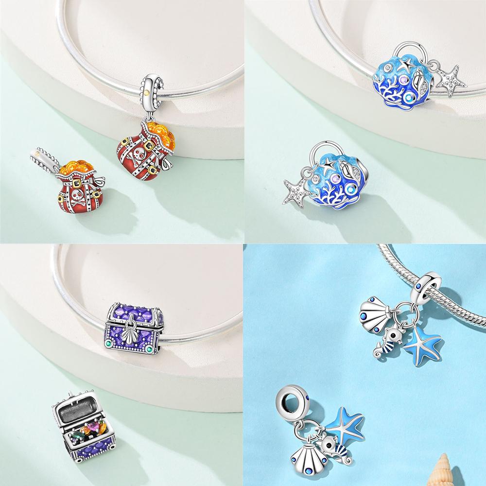 Treasure Box Marine Octopus Crab Pirate Beads Charms 925 Silver Fit Bracelet Women Accessories Jewelry Diy Gift