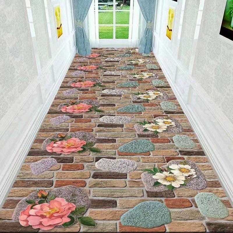 Green Leaf & Floral Design Moroccan Runner Mat - Soft, Non-Slip Polyester with Rubber Backing Perfect for Kitchen, Bathroom, and Hallway Entrances