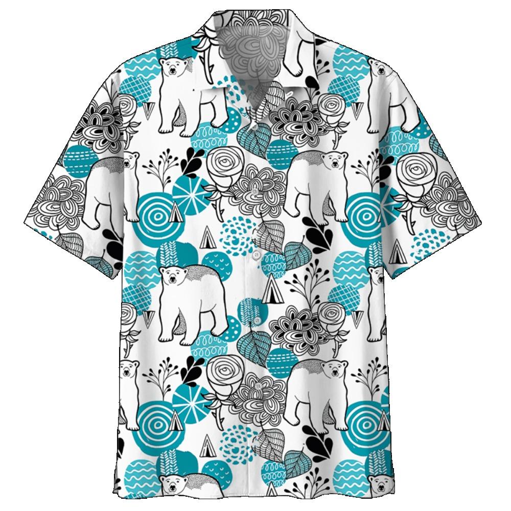 Cute Polar Bear Pattern Aloha Shirt For Men 3D Printed Panda Animal Short Sleeve Loose Lapel Hawaiian Shirts Button Blouse