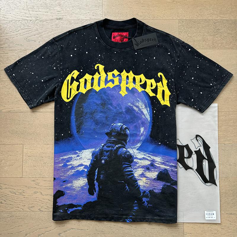 

Summer American Loose Street Retro T-Shirt Trendy Brand Short Sleeve Godspeed Digital Printing L