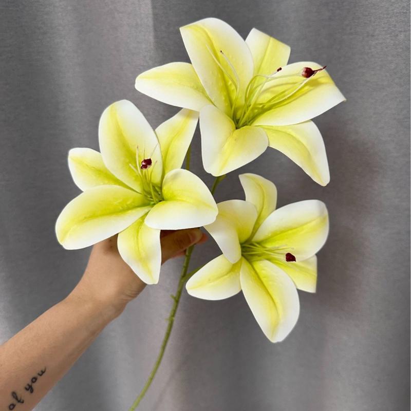 5 Stück künstlicher Lilienblütenzweig drei Köpfe 3D-Druck Latex-Lilie